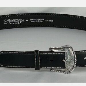 Nocona Black Silver Floral Buckle Braided Leather Belt Mens Size 44 Concho